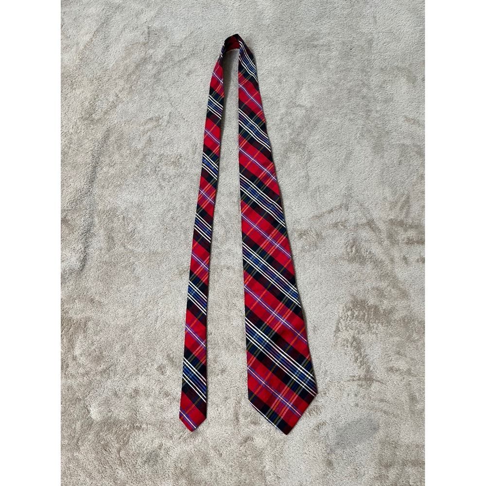 Vintage Polo Ralph Lauren Tie Red Blue Plaid 100% Silk Necktie EUC